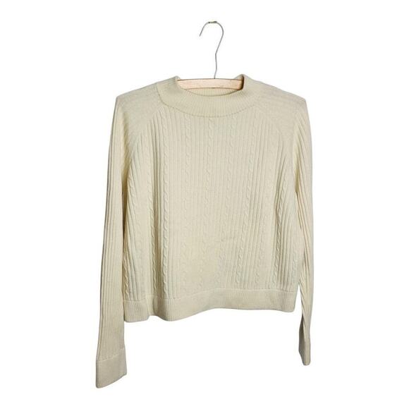 FRAME Off White Cable Knit Merino Wool Boxy Cropped Fishermans Sweater Size XS - Picture 2 of 7